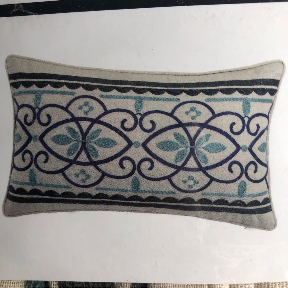 merchant 41 pillow cover HOME Embroidered Canvas Stitched Blue Navy Aqua NIP